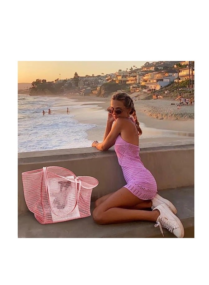 KASTWAVE Mesh Beach Bag for Women, Large Tote Bag Lightweight Foldable Beach Tote with Zipper Pocket for Women Vacation Beach Pool Trip  - Image 4
