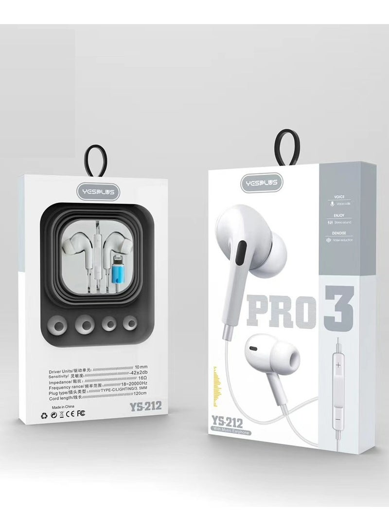 YESPLUS PRO3 Lightning Wired Earphones for iPhone – Bluetooth Pop-Up | In-Ear Headphones with Mic, Remote & Deep Bass – White - Image 1