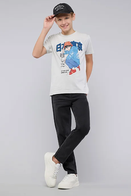 R&b Printed T-Shirt with Crew Neck and Short Sleeves