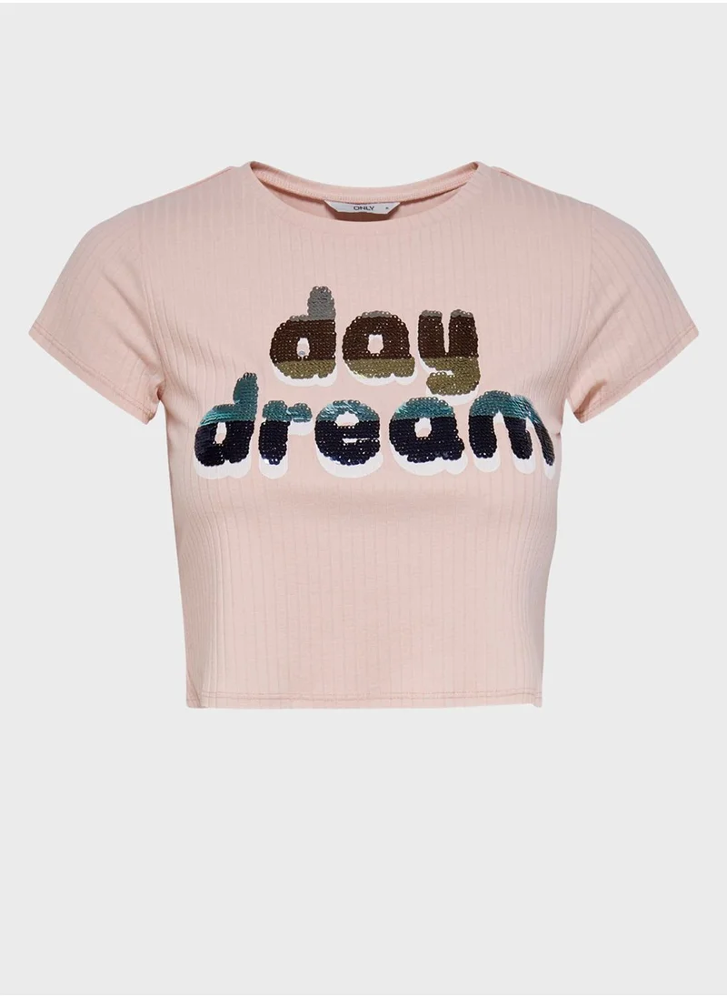 ONLY Sequined Slogan T-Shirt
