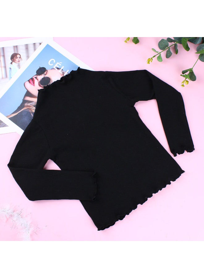 Children's Velvet Long-sleeved Bottoming Shirt, Solid Color With Wooden Ears, Warm All-matching Autumn T-shirt For Boys And Girls