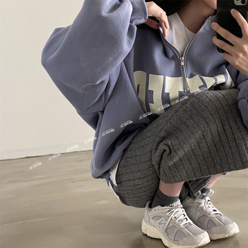 2024 Womens Casual Baseball Hoodie Zip Jacket Autumn 524 Luo blue sweater