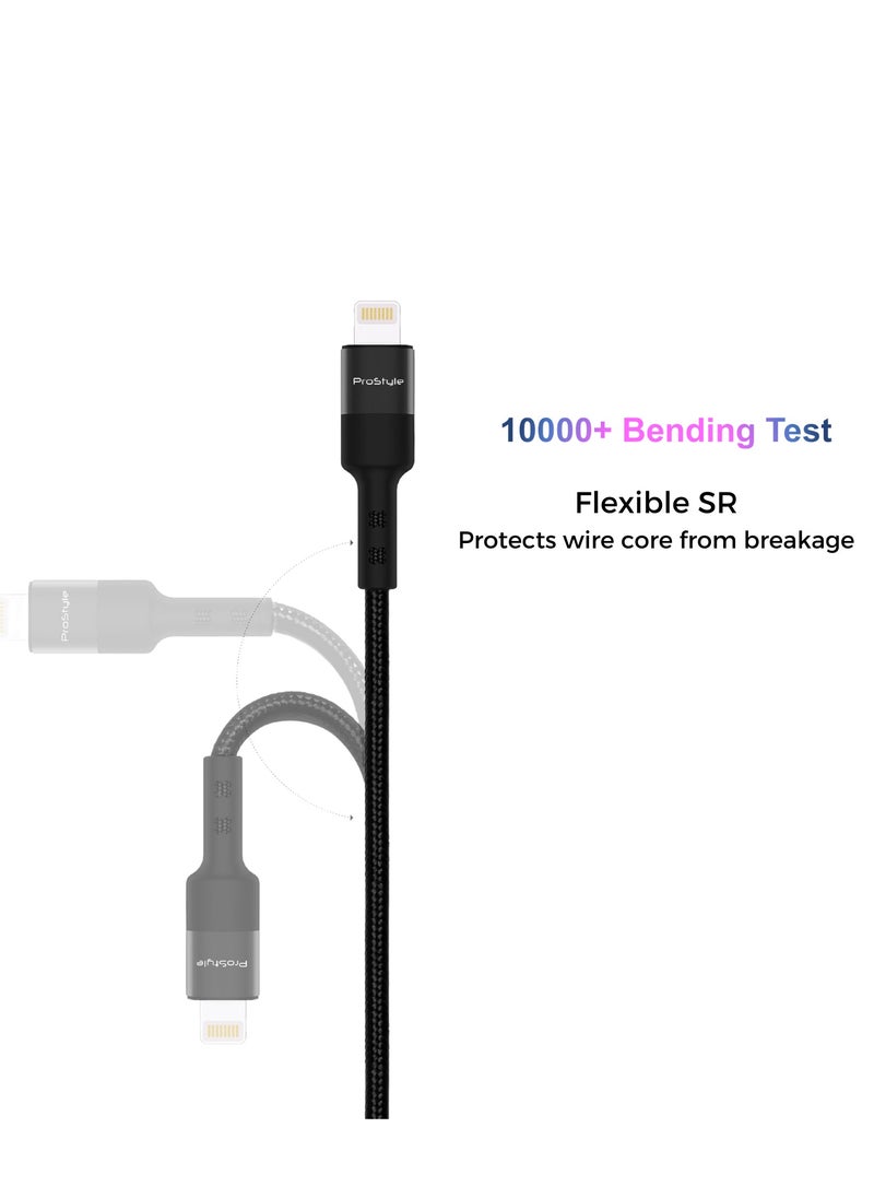 Prostyle iPhone Charging Cable 1.2M USB C to Lightning Fast Charging Braided Cord for iPhone 14/14 Pro/14 Plus/14 Pro Max, ipad Pro, iPhone 8-13 All Series - Black  - Image 2