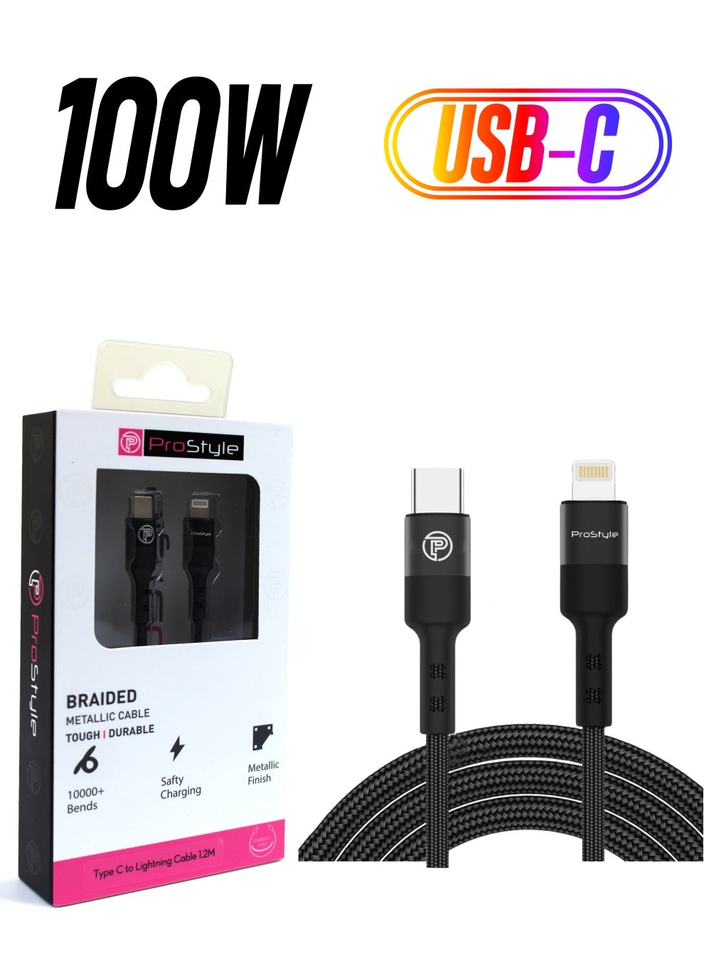 Prostyle iPhone Charging Cable 1 2m Usb C To Lightning Braided Cord