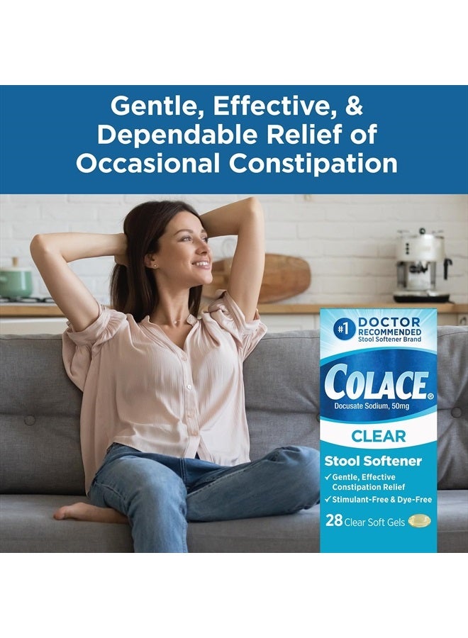 COLACE Clear Stool Softener Soft Gel Capsules Constipation Relief 50 Mg Docusate Sodium Doctor Recommended 28Ct - Image 3