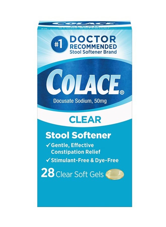 COLACE Clear Stool Softener Soft Gel Capsules Constipation Relief 50 Mg Docusate Sodium Doctor Recommended 28Ct - Image 1
