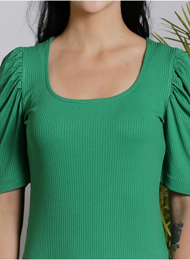 Sera - Rib Bodycon Mini Dress with Puff Sleeves by Styli - Image 1