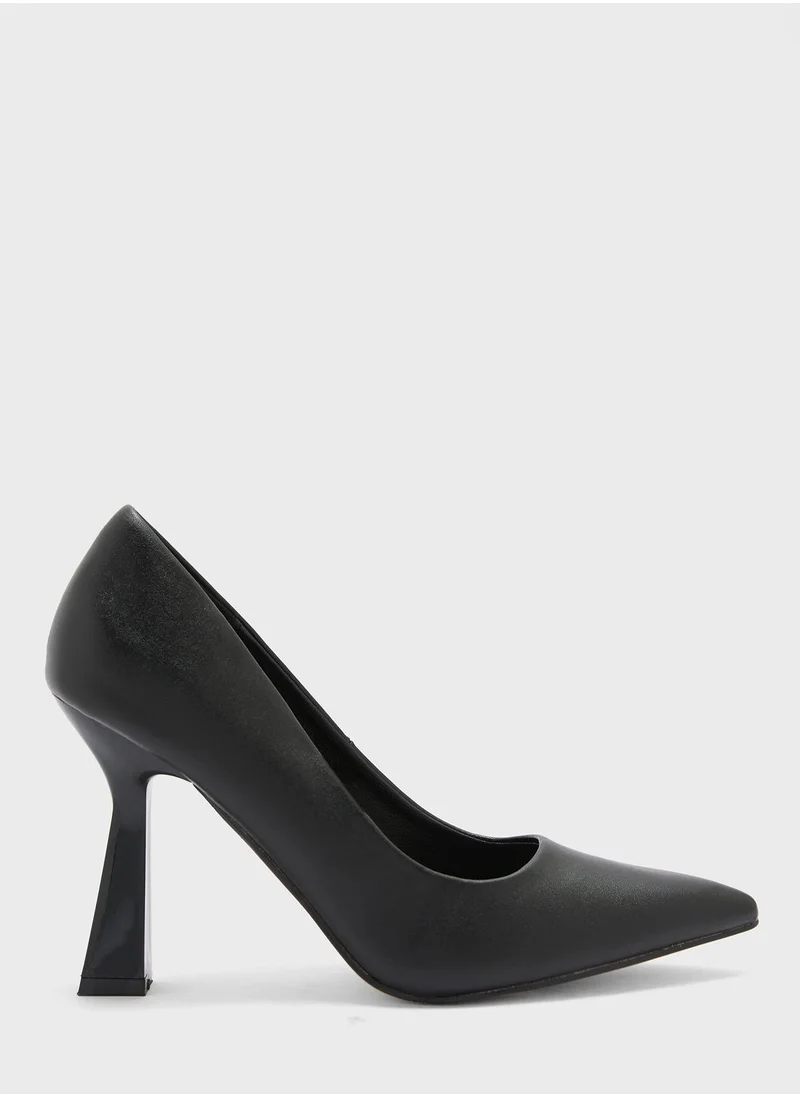 Ginger Patent Flared Heel Pointed Pump