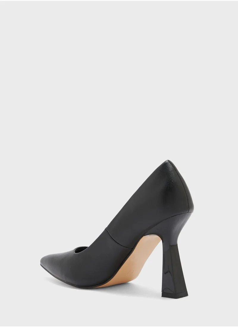 Ginger Patent Flared Heel Pointed Pump