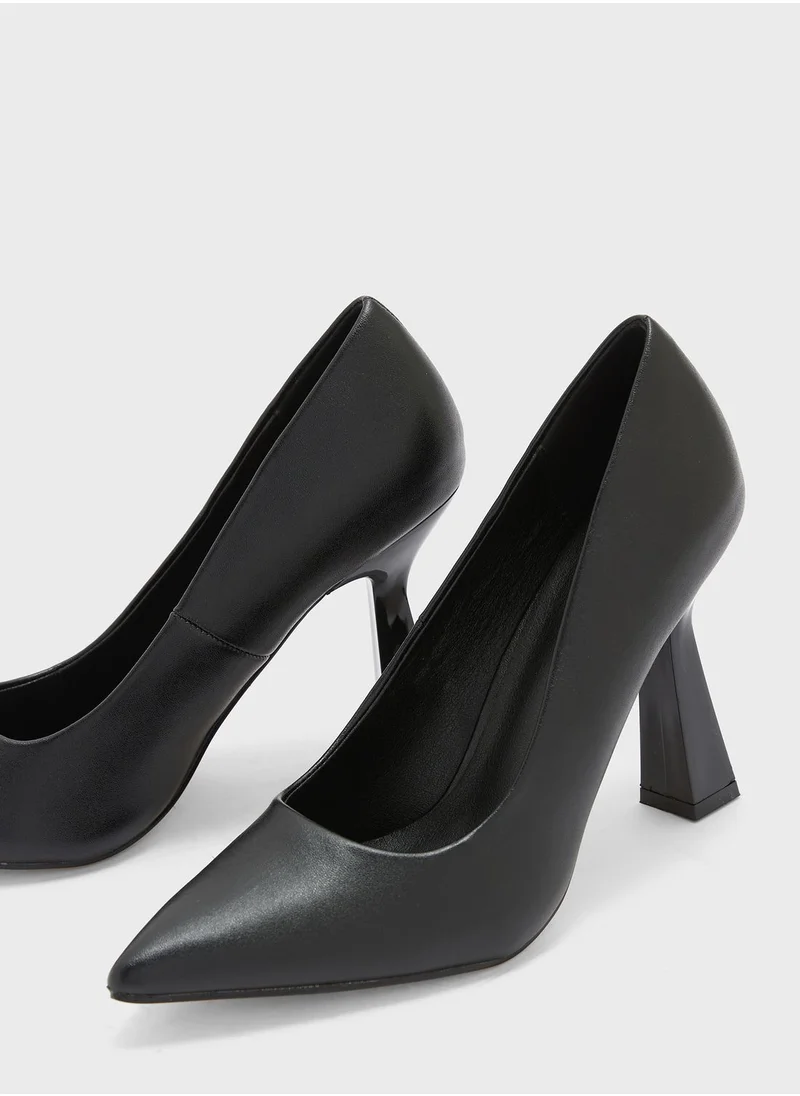 Ginger Patent Flared Heel Pointed Pump