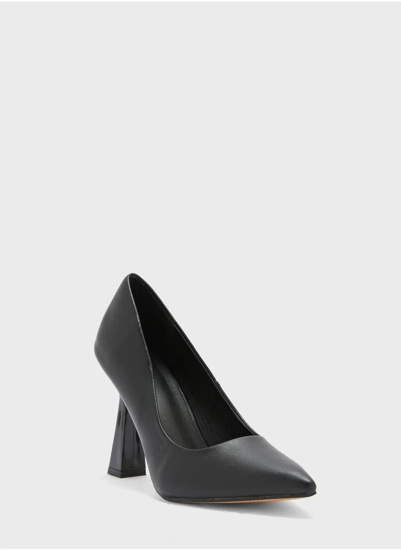 Ginger Patent Flared Heel Pointed Pump