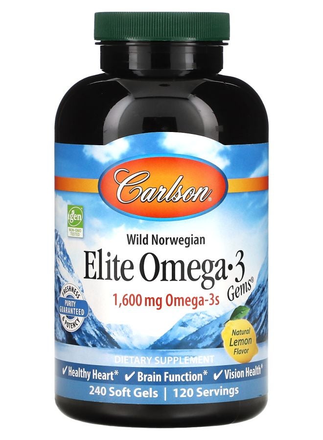 Carlson جواهر أوميغا 3 النخبة بنكهة الليمون 1600 ملغ 240 كبسولة لينة (800 ملغ لكل كبسولة لينة)