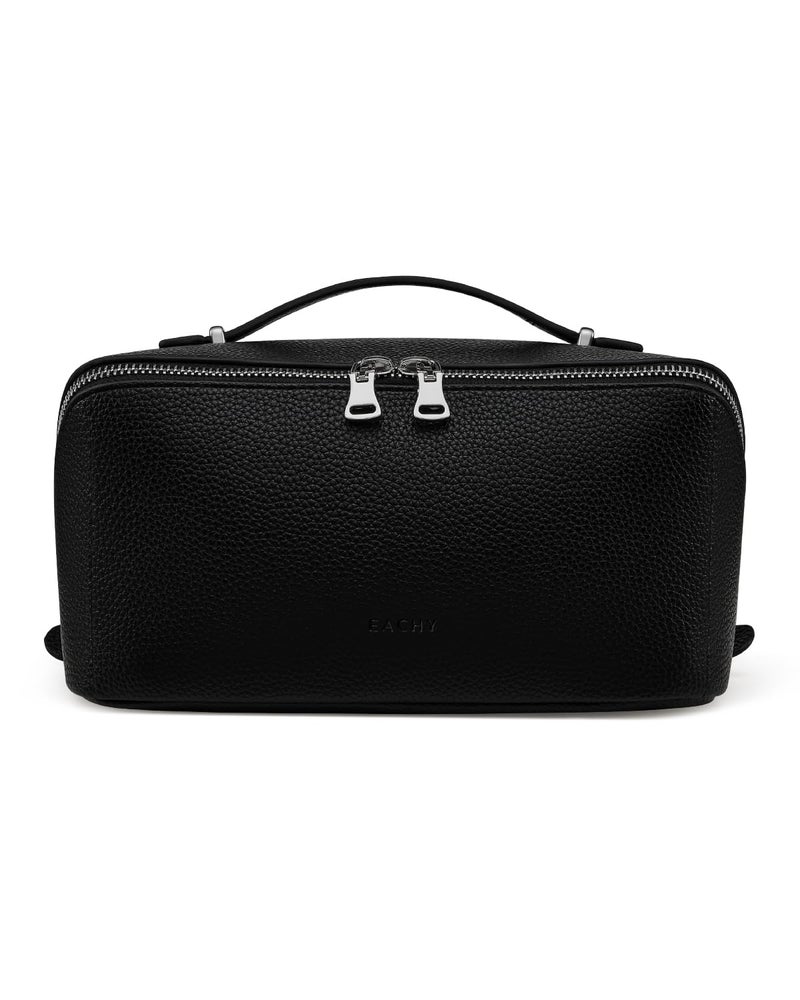 EACHY Travel Makeup Bag, Lychee Leather Large Capacity Cosmetic Bag for Women, Open Flat Toiletry Bag with TPU Brush Compartment, Waterproof Skincare Organizer Travel Essentials - Image 1