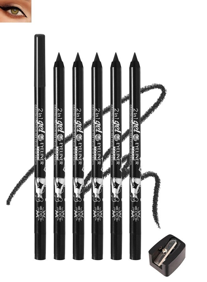 DuaTana Black Waterline Eyeliner Gel Pencil,6Pcs Cream Sharpenable Gel Eye Liner Pen Waterproof Smudge Proof Long Stay Matte Eyeliners, Smooth Intense Color Liner Pencil with Sharpener Eye Makeup for Women-01 - Image 1