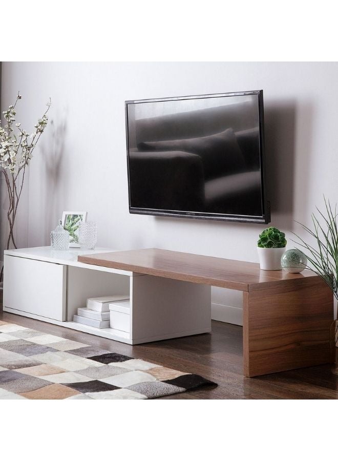 Karnak Blair Adjustable TV Stand – White & Dark Wood | Modern Entertainment Unit for TVs Up to 70” | Sliding Top 110–160 cm | MDF Wood Media Console with Storage Shelves - Image 1