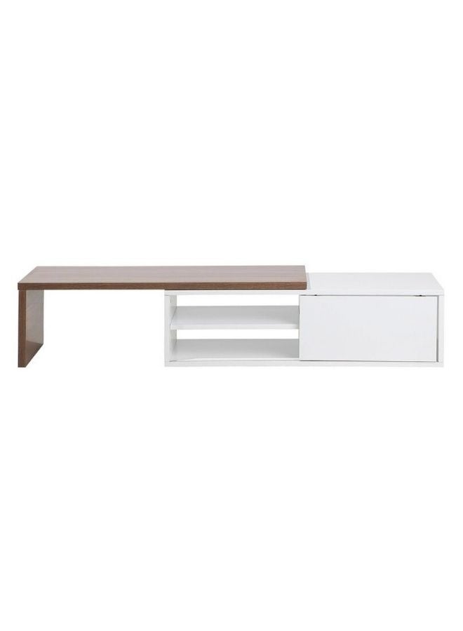 Karnak Blair Adjustable TV Stand – White & Dark Wood | Modern Entertainment Unit for TVs Up to 70” | Sliding Top 110–160 cm | MDF Wood Media Console with Storage Shelves - Image 2