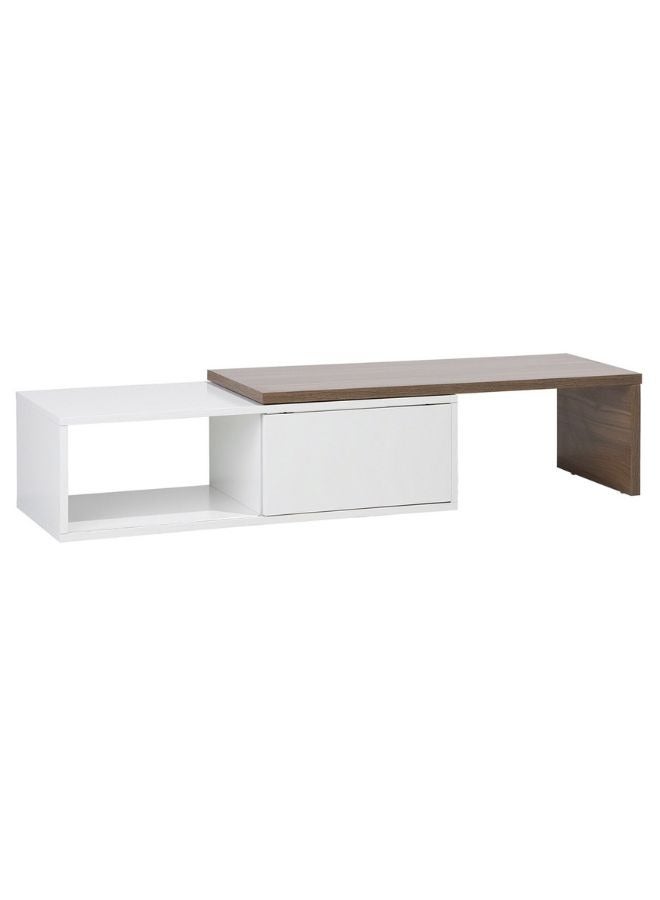 Karnak Blair Adjustable TV Stand – White & Dark Wood | Modern Entertainment Unit for TVs Up to 70” | Sliding Top 110–160 cm | MDF Wood Media Console with Storage Shelves - Image 3