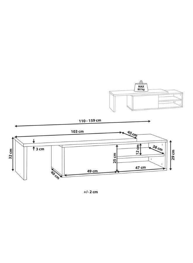Karnak Blair Adjustable TV Stand – White & Dark Wood | Modern Entertainment Unit for TVs Up to 70” | Sliding Top 110–160 cm | MDF Wood Media Console with Storage Shelves - Image 4