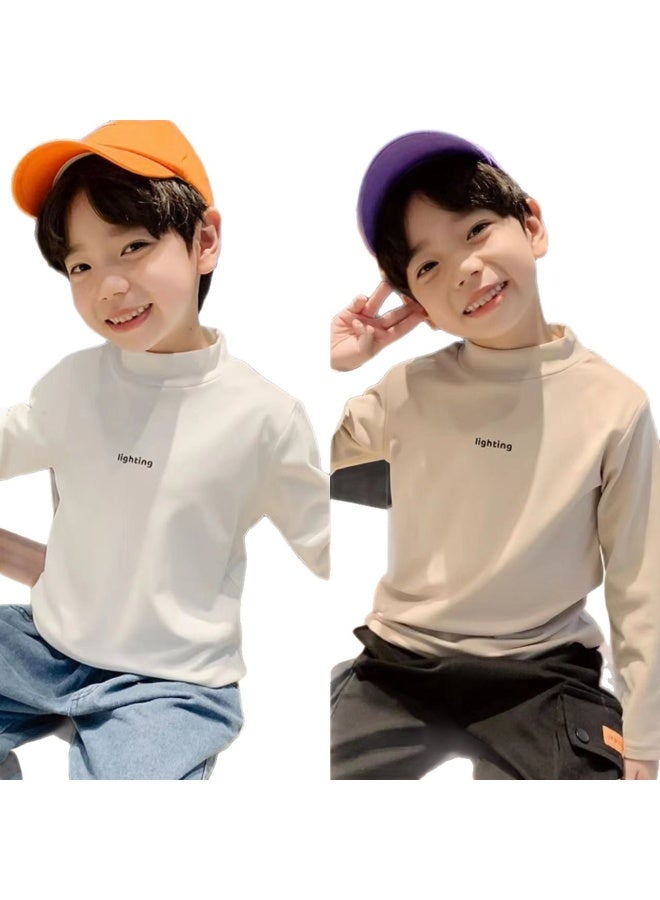 Boys' Velvet Semi-turtle Neck Base Layer Shirt, Long Sleeve T-shirt For Autumn And Winter, Stylish And Handsome Casual Versatile Top For Older Kids - Image 5