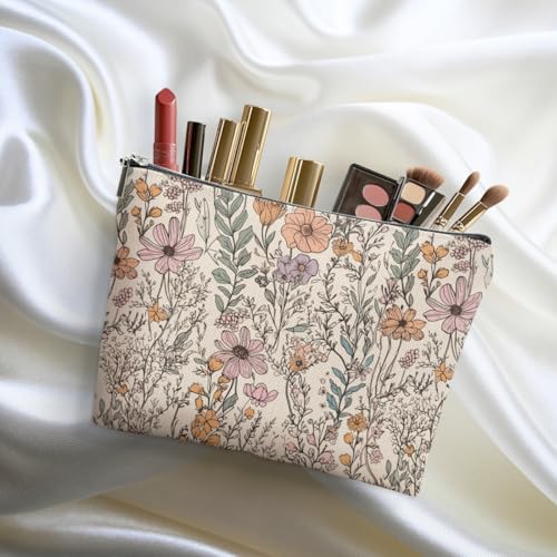 DHKG Vintage Wildflowers Makeup Bag Floral Garden Flower Cosmetic Bag Friend Friendship Gifts for Women Girls Sister Coworker Botanical Travel Organizer Zipper Pouch Christmas Thanksgiving Birthday Gifts - Image 4