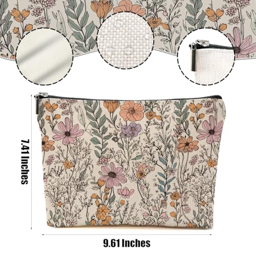 DHKG Vintage Wildflowers Makeup Bag Floral Garden Flower Cosmetic Bag Friend Friendship Gifts for Women Girls Sister Coworker Botanical Travel Organizer Zipper Pouch Christmas Thanksgiving Birthday Gifts - Image 2