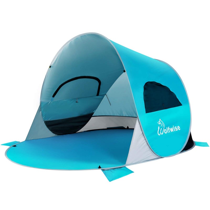 WolfWise UPF 50+ Easy Pop Up 3-4 Person Beach Tent Sport Umbrella Instant Sun Shelter Tent Sun Shade Canopy - Image 1