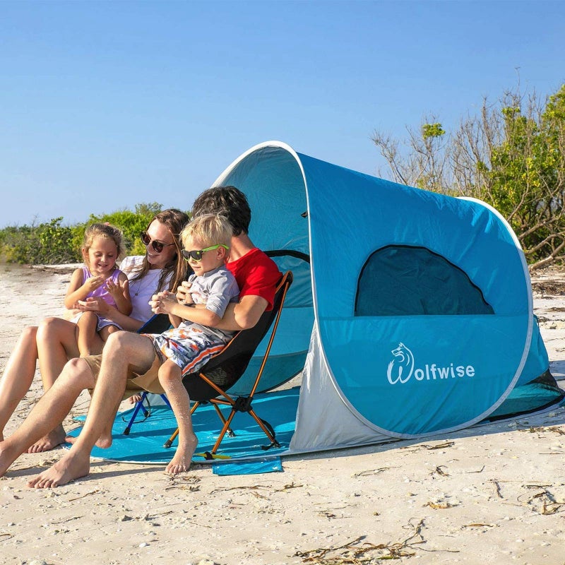 WolfWise UPF 50+ Easy Pop Up 3-4 Person Beach Tent Sport Umbrella Instant Sun Shelter Tent Sun Shade Canopy - Image 2