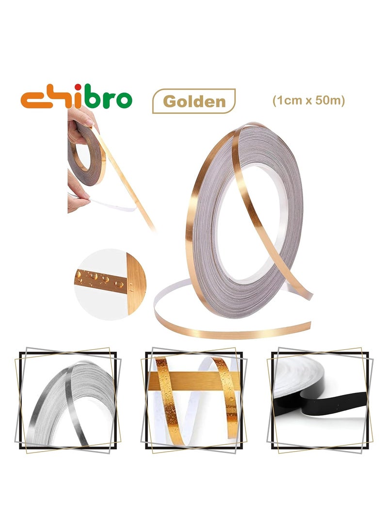 CHIBRO CHIBRO Gold Siver Black Tape Washi Tape Foil Tape Film Tape with Acrylic Adhesive Decor Tape for Detailing Accent Wall Wardrobe Cabinet Bathroom 1CM Golden  - Image 2