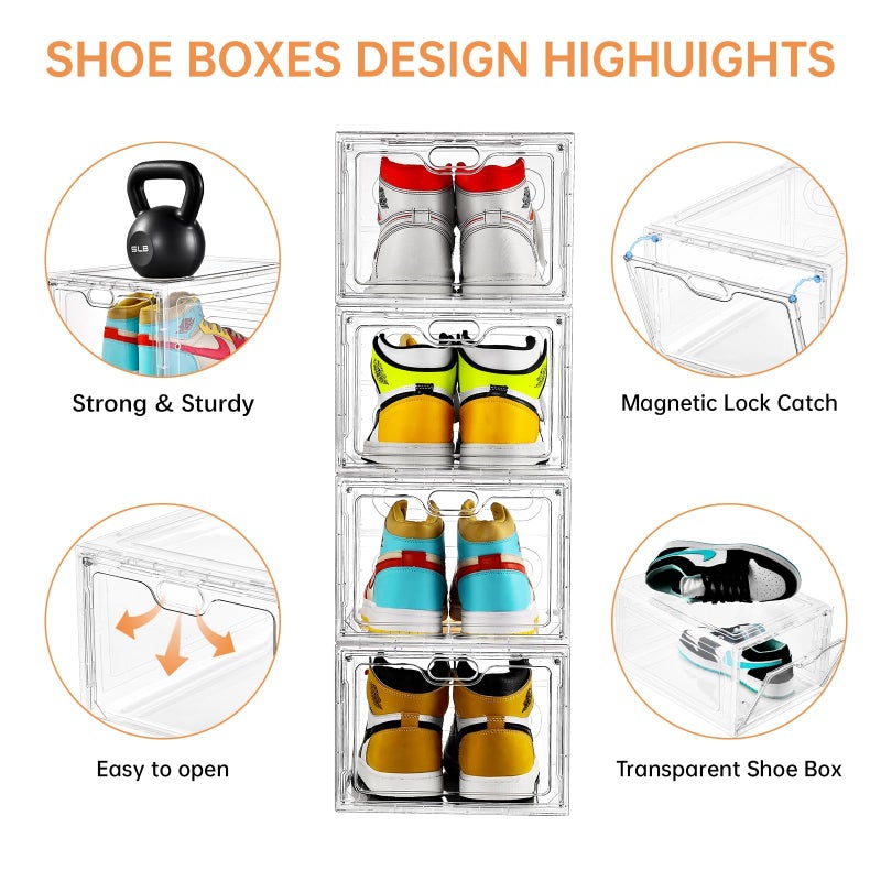INSTY 12 Pack Large Shoe Storage Box, Clear Shoe Storage Organizer with Magnetic Door, Stackable,Shoe Containers For Display Sneakers, Easy Assembly, Fit up to US Size 12, Clear - Image 3