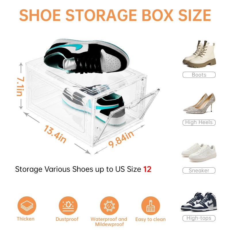 INSTY 12 Pack Large Shoe Storage Box, Clear Shoe Storage Organizer with Magnetic Door, Stackable,Shoe Containers For Display Sneakers, Easy Assembly, Fit up to US Size 12, Clear - Image 2