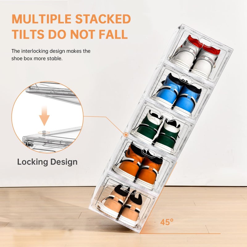 INSTY 12 Pack Large Shoe Storage Box, Clear Shoe Storage Organizer with Magnetic Door, Stackable,Shoe Containers For Display Sneakers, Easy Assembly, Fit up to US Size 12, Clear - Image 4