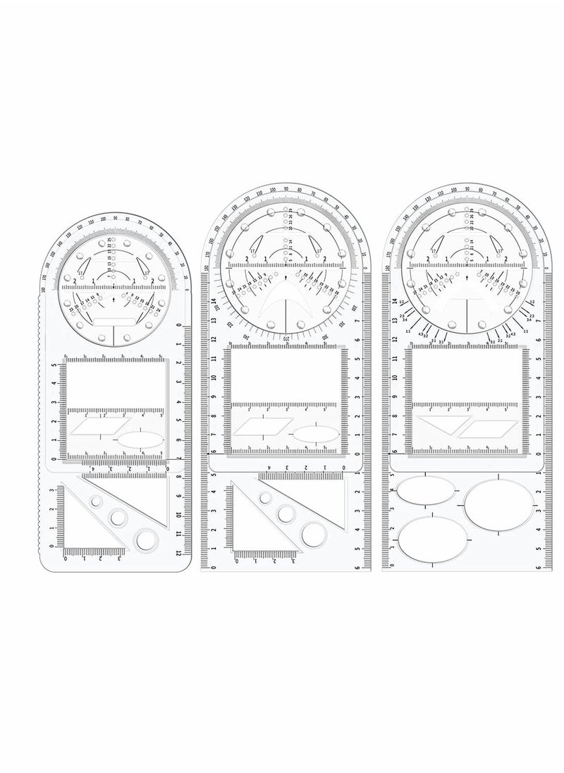 Excefore - 3 Pieces Multifunctional Geometric Ruler Mathematics Drawing Ruler Geometric Drawing Template Measuring Draft Rulers for Student School Office - Image 1