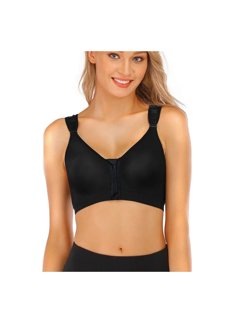 SYOSI Women's Post Surgery Bra, Zip Front Post Breast Surgery Sports Bras, Mastectomy Compression Nursing Bra, Racerback Support Wireless Adjustable Straps, Yoga Exercise Athletic Bras, Black - XL Size - Image 1