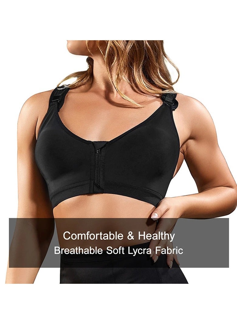 SYOSI Women's Post Surgery Bra, Zip Front Post Breast Surgery Sports Bras, Mastectomy Compression Nursing Bra, Racerback Support Wireless Adjustable Straps, Yoga Exercise Athletic Bras, Black - XL Size - Image 5