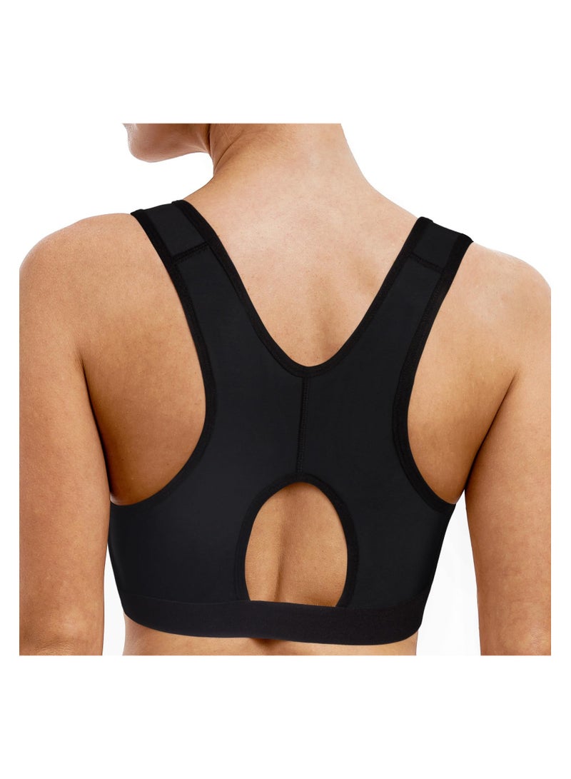 SYOSI Women's Post Surgery Bra, Zip Front Post Breast Surgery Sports Bras, Mastectomy Compression Nursing Bra, Racerback Support Wireless Adjustable Straps, Yoga Exercise Athletic Bras, Black - XL Size - Image 2