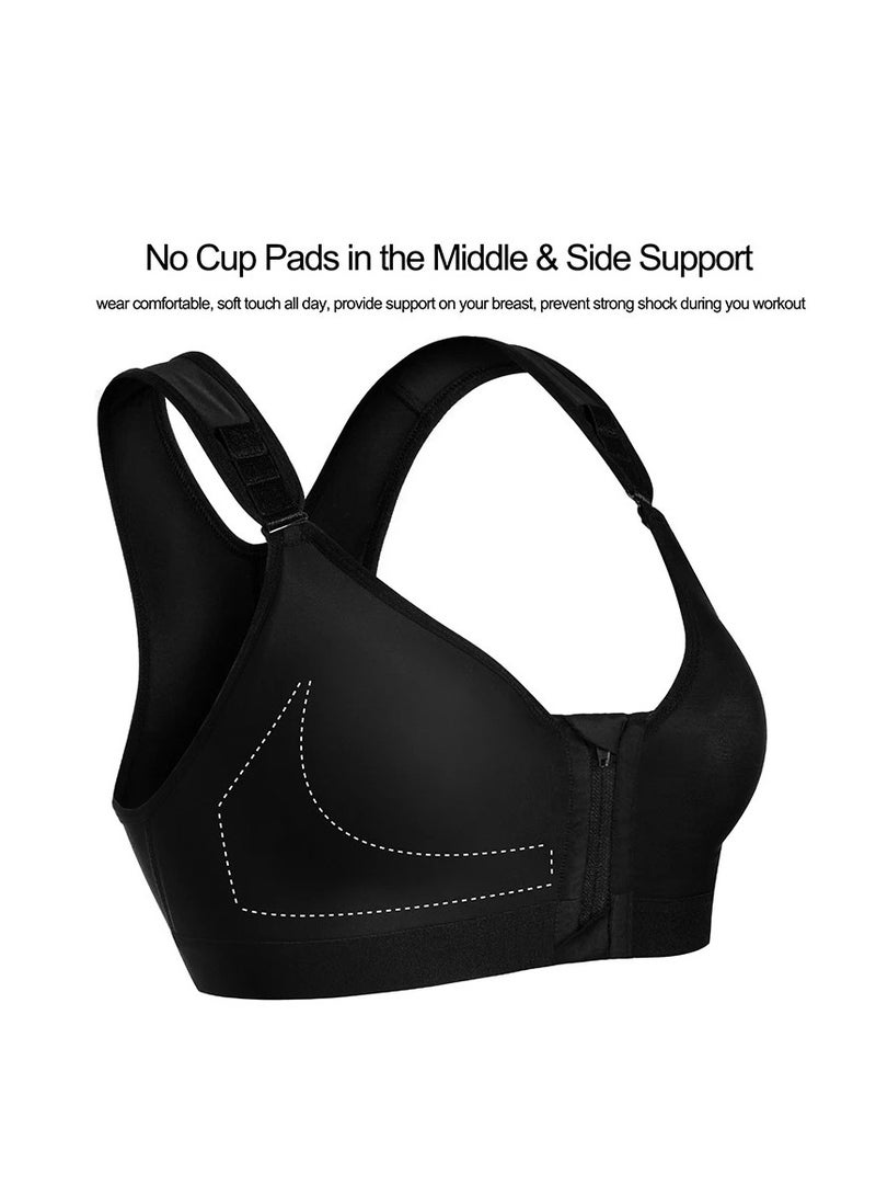 SYOSI Women's Post Surgery Bra, Zip Front Post Breast Surgery Sports Bras, Mastectomy Compression Nursing Bra, Racerback Support Wireless Adjustable Straps, Yoga Exercise Athletic Bras, Black - XL Size - Image 3