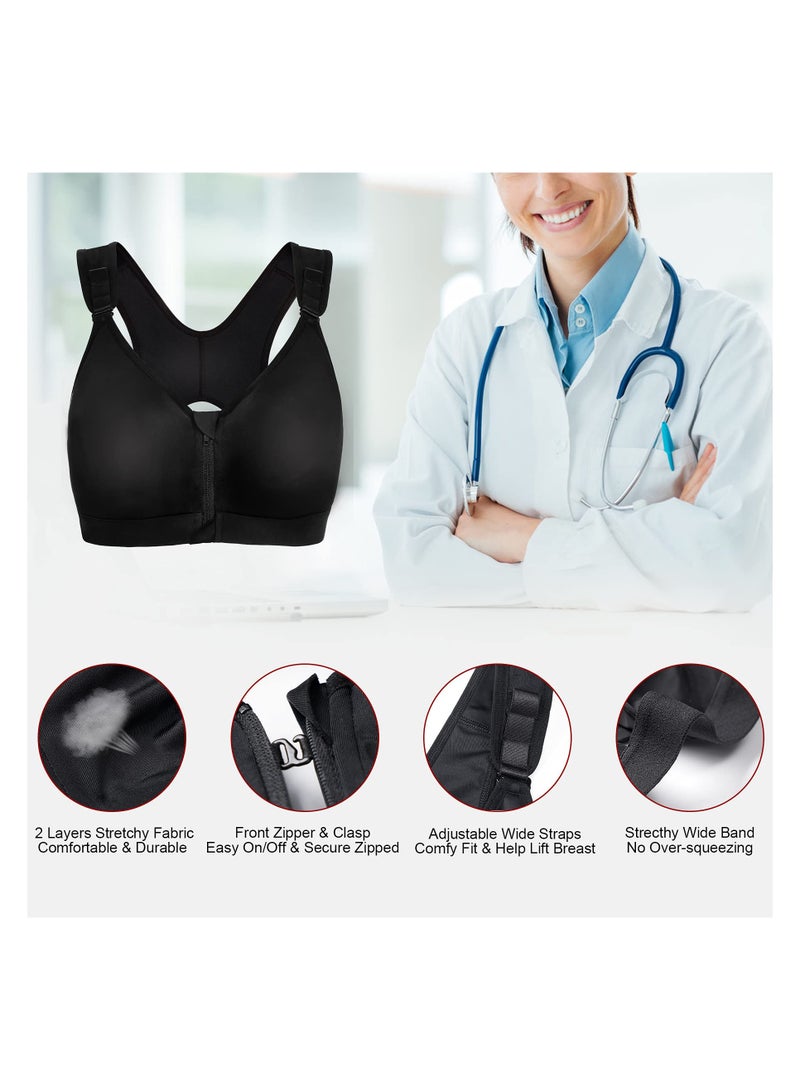 SYOSI Women's Post Surgery Bra, Zip Front Post Breast Surgery Sports Bras, Mastectomy Compression Nursing Bra, Racerback Support Wireless Adjustable Straps, Yoga Exercise Athletic Bras, Black - XL Size - Image 4