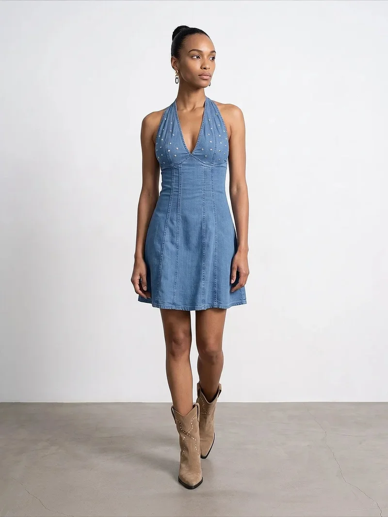 DILVIN Tencel Halter Mini Dress