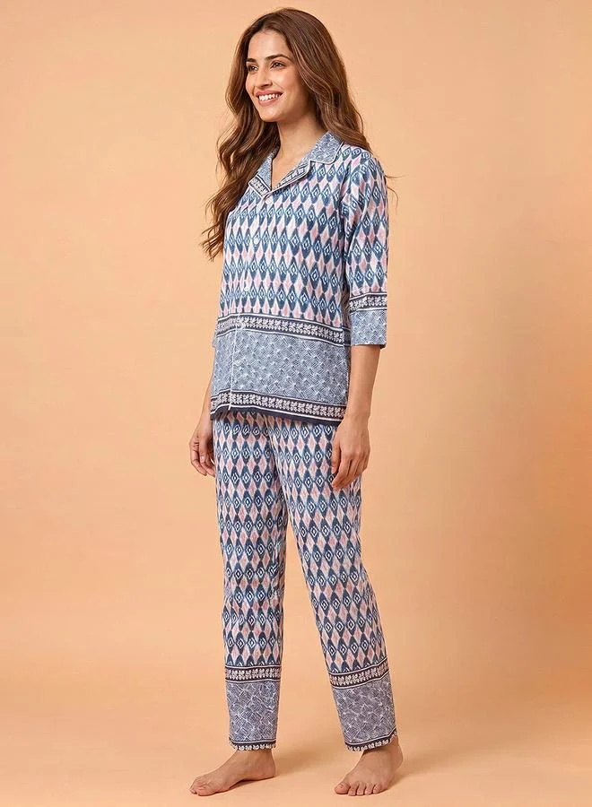 كلوفيا Multi-Color All Over Print Shirt and Pants Pyjama Set