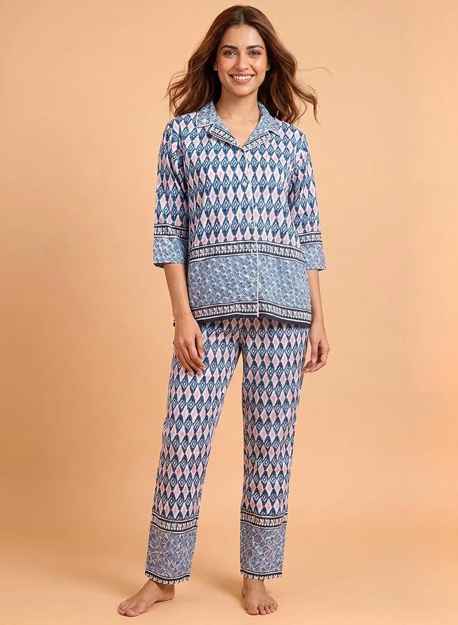 كلوفيا Multi-Color All Over Print Shirt and Pants Pyjama Set