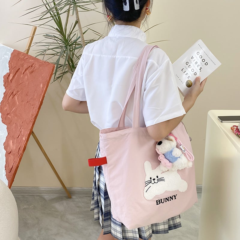 New Lazy Style Drawstring Shoulder Student Artistic All-Match Girl'S Canvas Bag Women'S Large Capacity Embroidered Backpack - Image 4