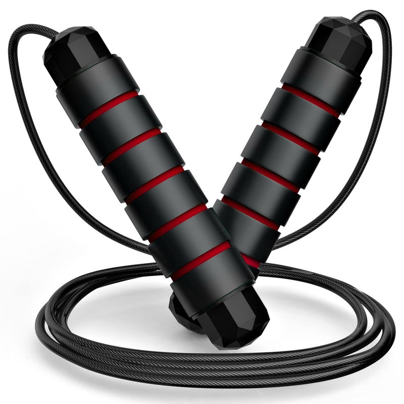 Loocio Jump Rope, Tangle-Free Rapid Speed Jumping Rope Cable with Ball Bearings for Women, Men, and Kids, Adjustable Steel Jump Rope Workout with Foam Handles for Fitness,1 Pck,Red - Image 1