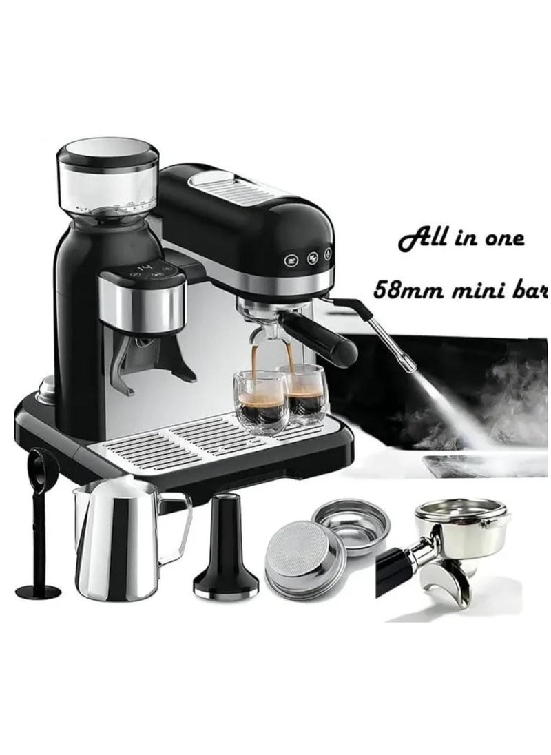 Generic - All in One Espresso Machine with Grinder 1.4L 1600W Digital Display, 58mm Filter, Powerful Steam Wand for Milk Texturing, Perfect for Espresso and Coffee Lovers - Image 1