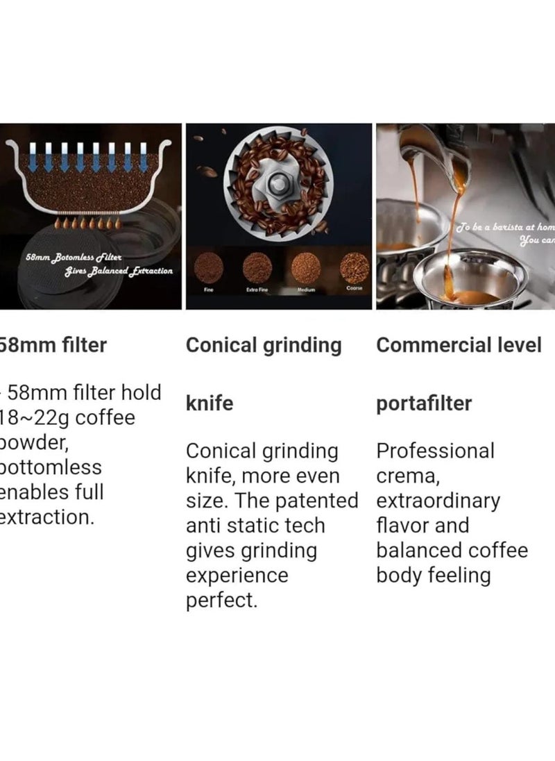 Generic - All in One Espresso Machine with Grinder 1.4L 1600W Digital Display, 58mm Filter, Powerful Steam Wand for Milk Texturing, Perfect for Espresso and Coffee Lovers - Image 1