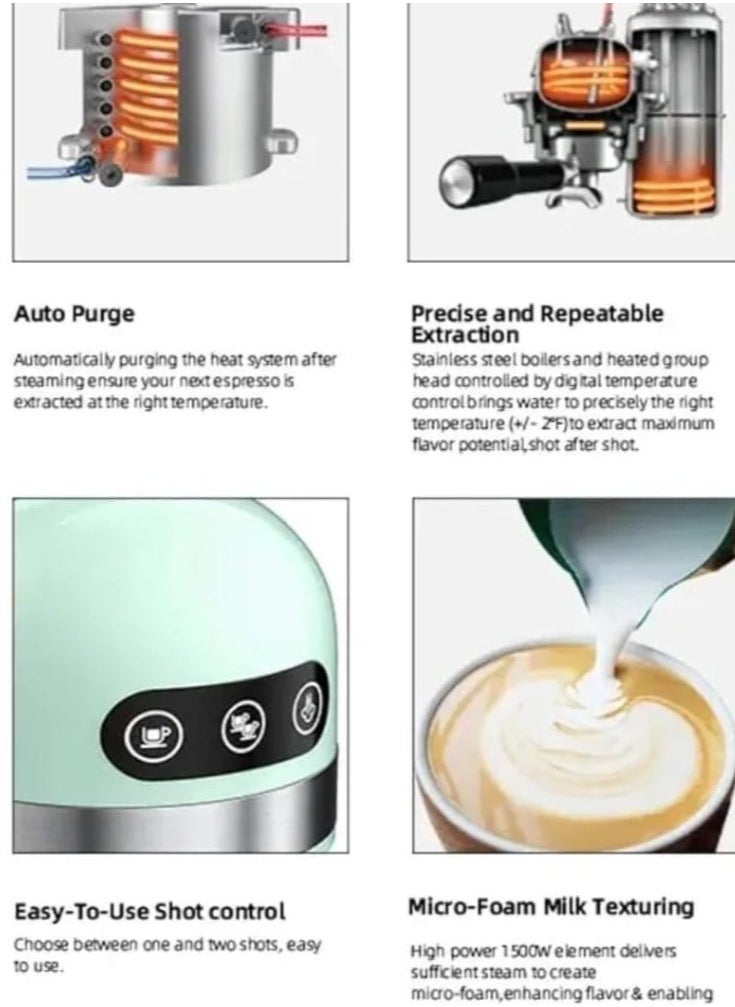 Generic - All in One Espresso Machine with Grinder 1.4L 1600W Digital Display, 58mm Filter, Powerful Steam Wand for Milk Texturing, Perfect for Espresso and Coffee Lovers - Image 1