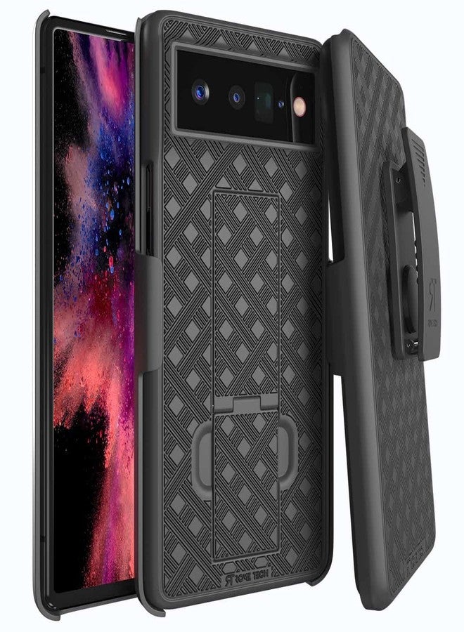 ROME TECH Designed for Google Pixel 6 Pro Case with Belt Clip Holster - Kickstand Cover Phone Case - Black - Image 1