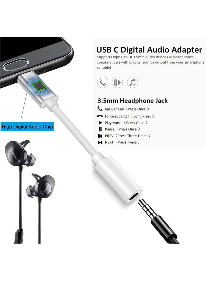 محول صوت من USB Type-C إلى 3.5 مم، كابل تحويل لمقبس سماعات الرأس (أبيض)، متوافق مع الهواتف الذكية والأجهزة اللوحية، محول صوت رقمي - Image 3