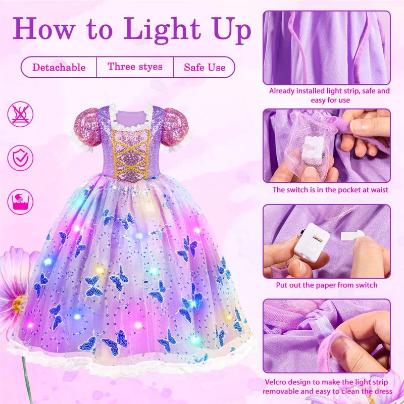 Meland Princess Dresses for Girls - Light Up Princess Costume for Little Girls, Halloween Costumes for Girls Toddler Age 3-8 - Image 4