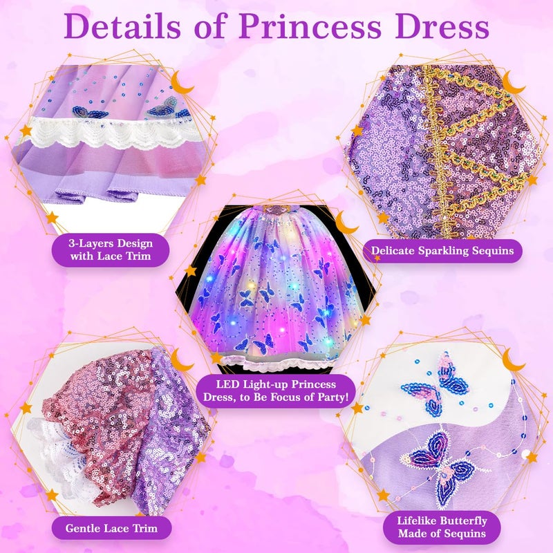 Meland Princess Dresses for Girls - Light Up Princess Costume for Little Girls, Halloween Costumes for Girls Toddler Age 3-8 - Image 2