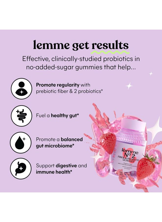 Lemme No. 2 Fiber & Probiotic Gummies for Adults, Promotes Regularity & Digestive Health, No Sugar Added Strawberry Flavor, 4g Prebiotic Fiber & Clinically Studied Probiotic Strains, (60 Count) - Image 2